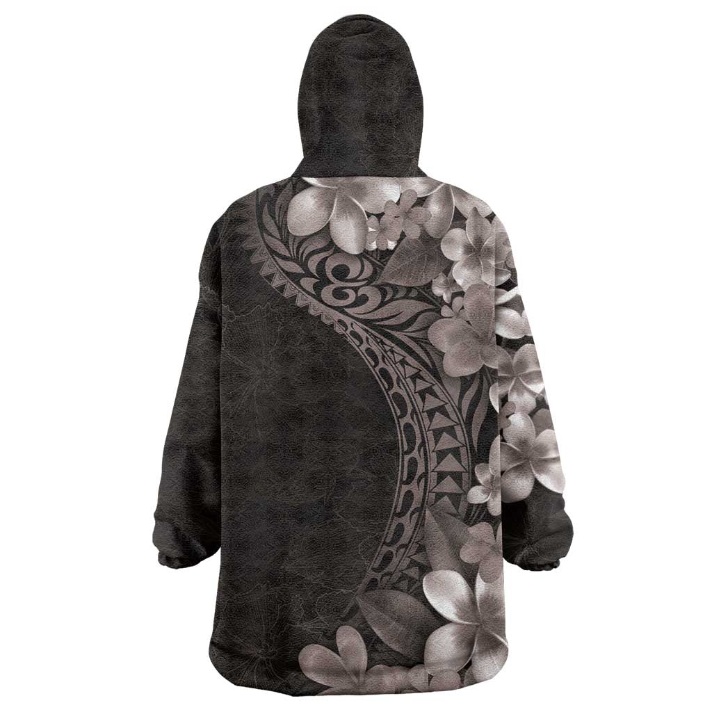 Hawaiian Plumeria-Polynesian Art Tattoo Grayscale Color Wearable Blanket Hoodie