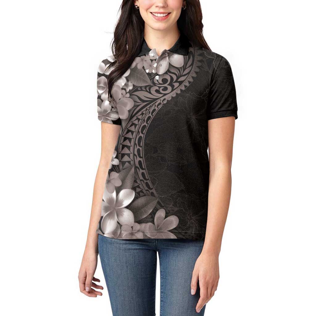 Hawaiian Plumeria-Polynesian Art Tattoo Grayscale Color Women Polo Shirt