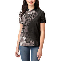 Hawaiian Plumeria-Polynesian Art Tattoo Grayscale Color Women Polo Shirt
