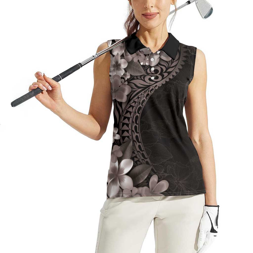 Hawaiian Plumeria-Polynesian Art Tattoo Grayscale Color Women Sleeveless Polo Shirt