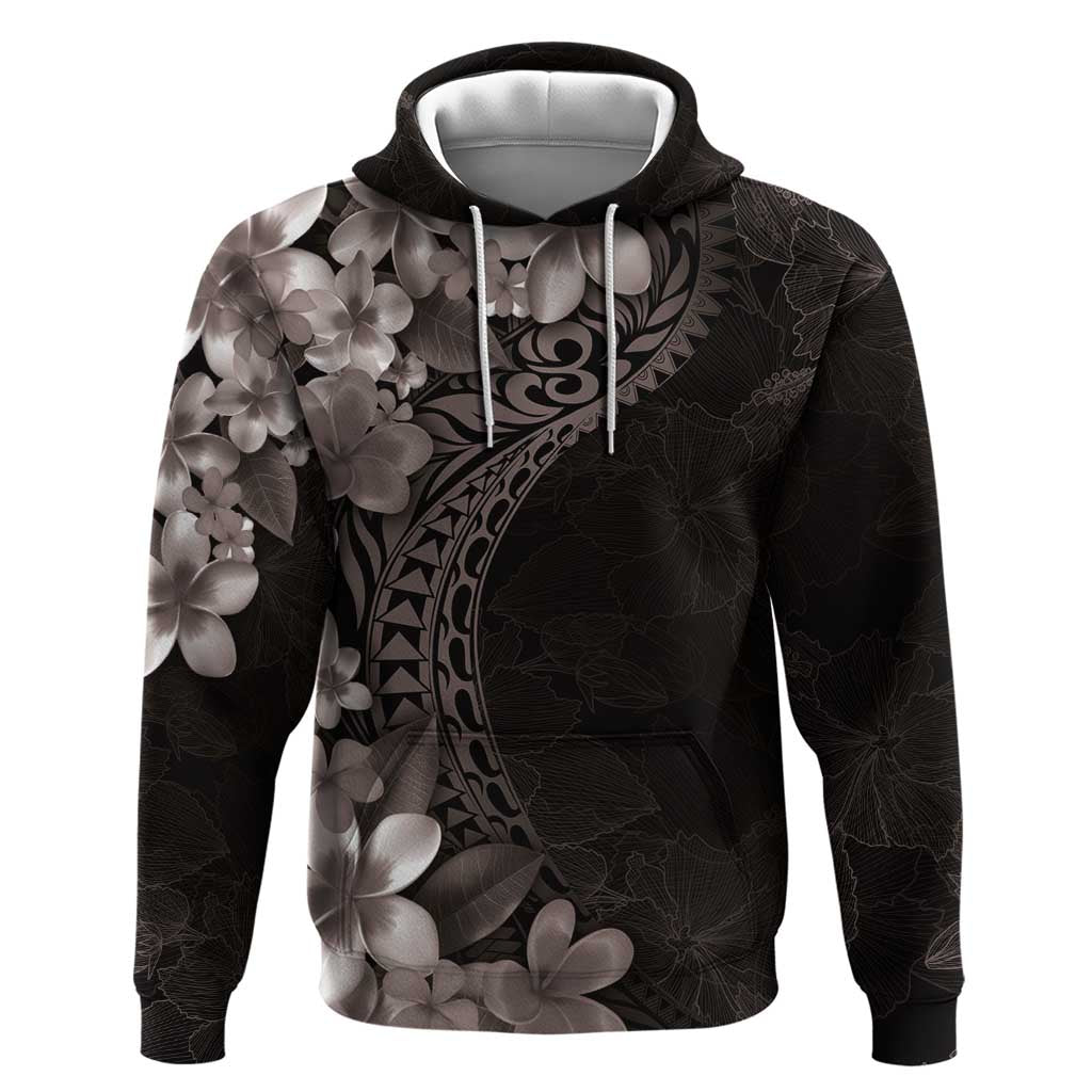Hawaiian Plumeria-Polynesian Art Tattoo Grayscale Color Zip Hoodie