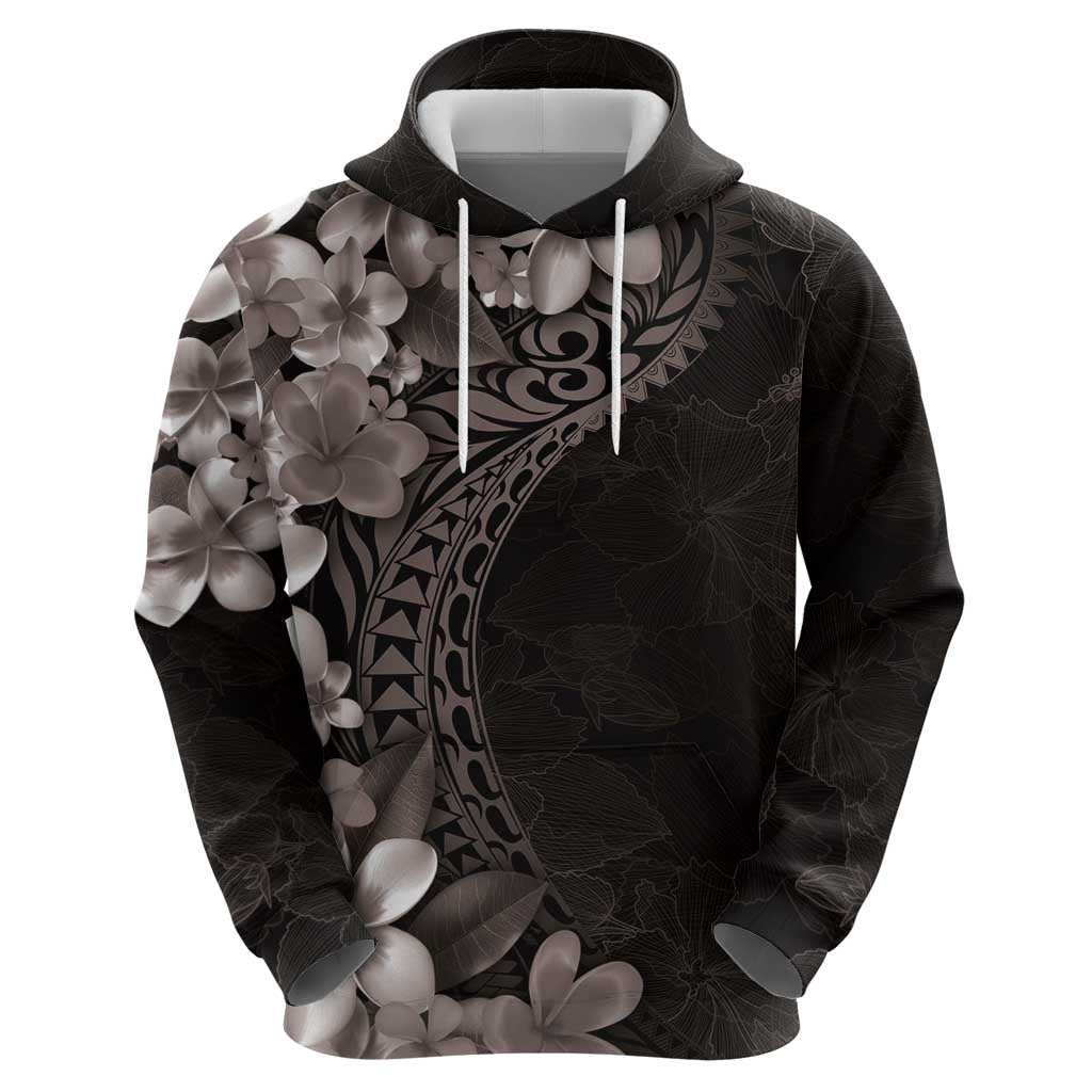 Hawaiian Plumeria-Polynesian Art Tattoo Grayscale Color Zip Hoodie