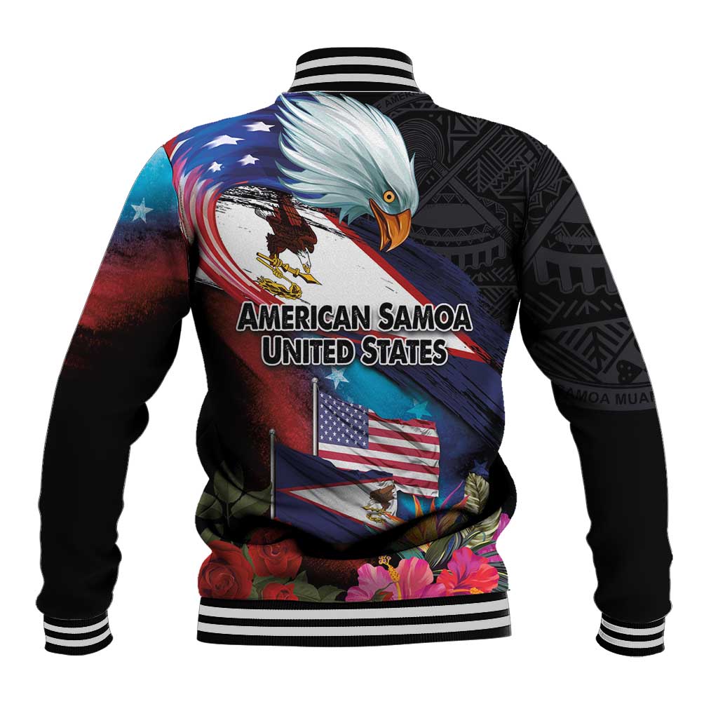 American Samoa and United States Together Baseball Jacket National Flag with Eagle-Hibiscus and Rose