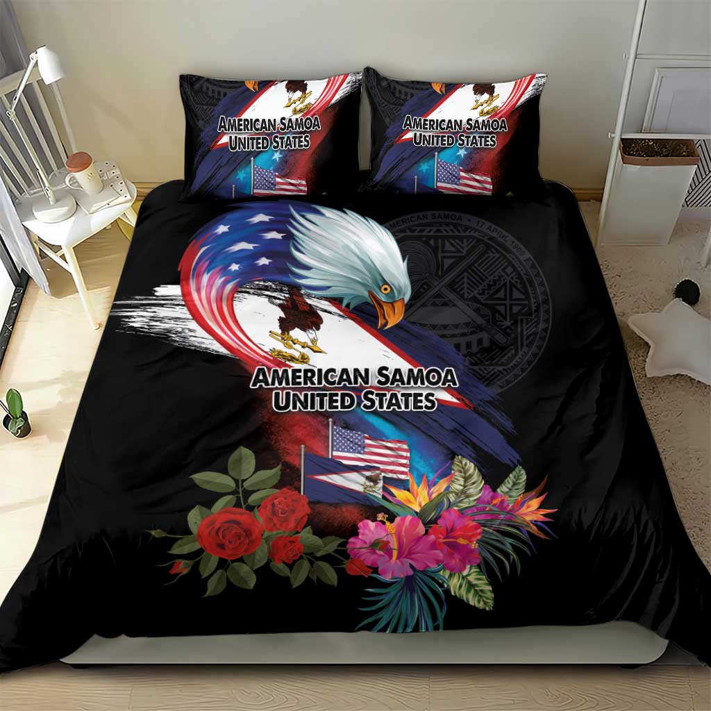 American Samoa and United States Together Bedding Set National Flag with Eagle-Hibiscus and Rose