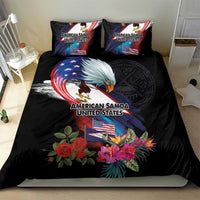 American Samoa and United States Together Bedding Set National Flag with Eagle-Hibiscus and Rose