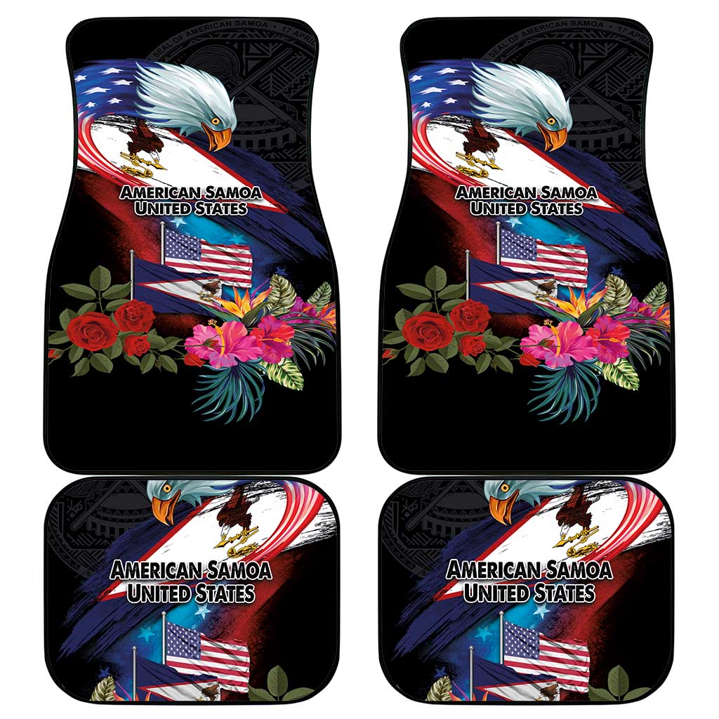 American Samoa and United States Together Car Mats National Flag with Eagle-Hibiscus and Rose