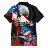 American Samoa and United States Together Family Matching Long Sleeve Bodycon Dress and Hawaiian Shirt National Flag with Eagle-Hibiscus and Rose