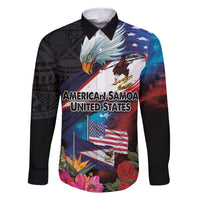 American Samoa and United States Together Family Matching Off Shoulder Short Dress and Hawaiian Shirt National Flag with Eagle-Hibiscus and Rose