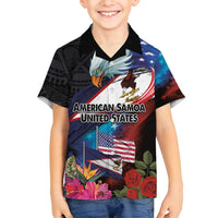 American Samoa and United States Together Family Matching Puletasi and Hawaiian Shirt National Flag with Eagle-Hibiscus and Rose