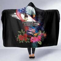 American Samoa and United States Together Hooded Blanket National Flag with Eagle-Hibiscus and Rose