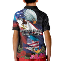 American Samoa and United States Together Kid Polo Shirt National Flag with Eagle-Hibiscus and Rose