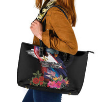 American Samoa and United States Together Leather Tote Bag National Flag with Eagle-Hibiscus and Rose