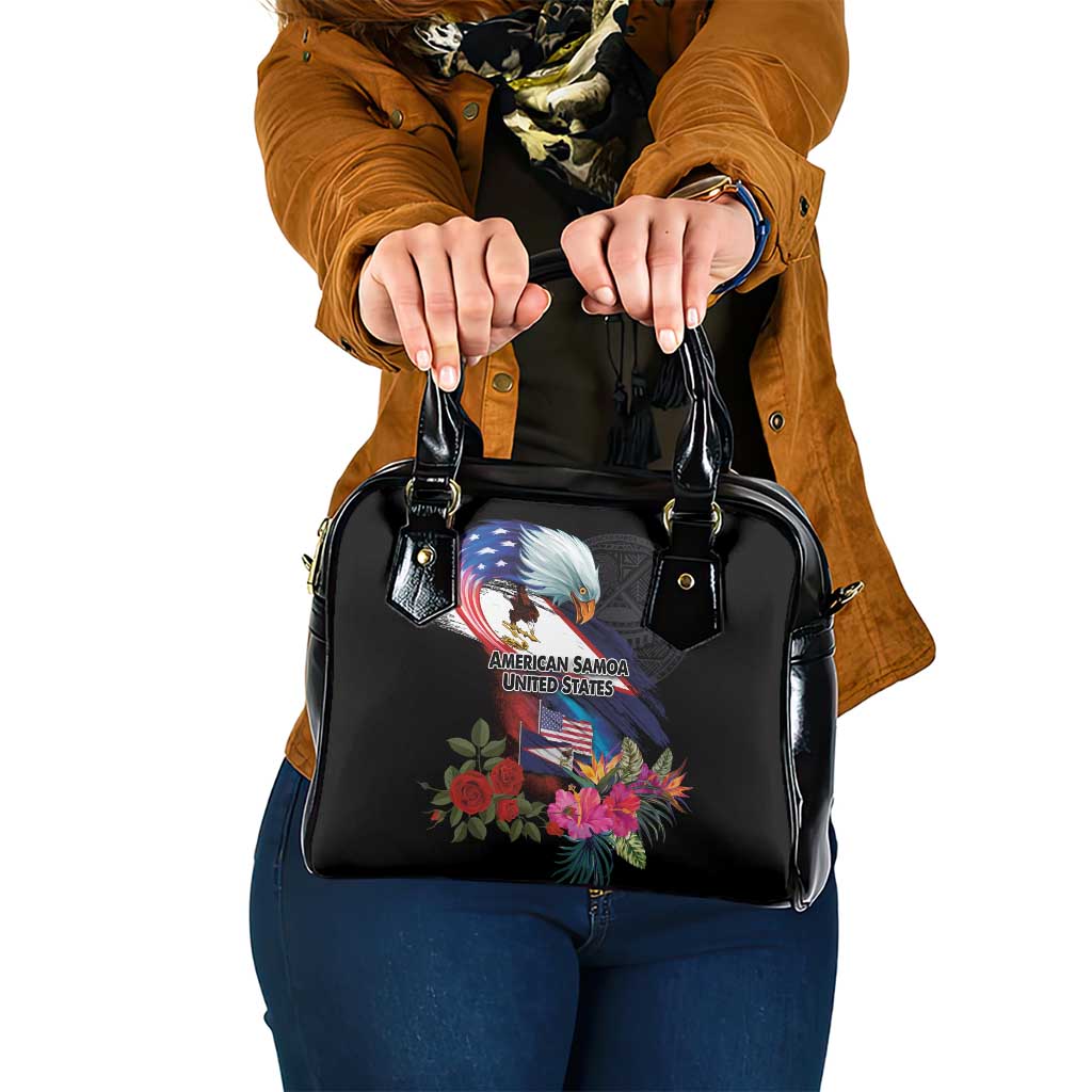 American Samoa and United States Together Shoulder Handbag National Flag with Eagle-Hibiscus and Rose