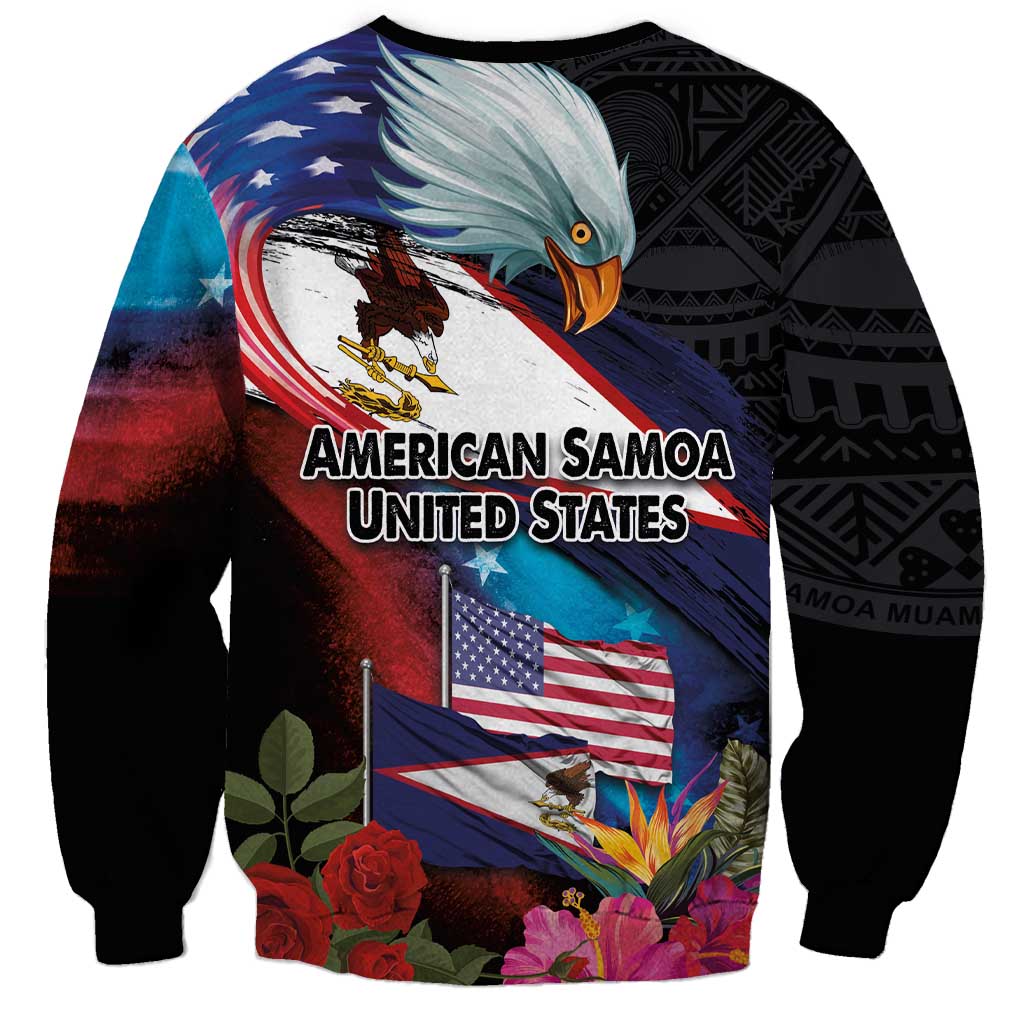 American Samoa and United States Together Sweatshirt National Flag with Eagle-Hibiscus and Rose