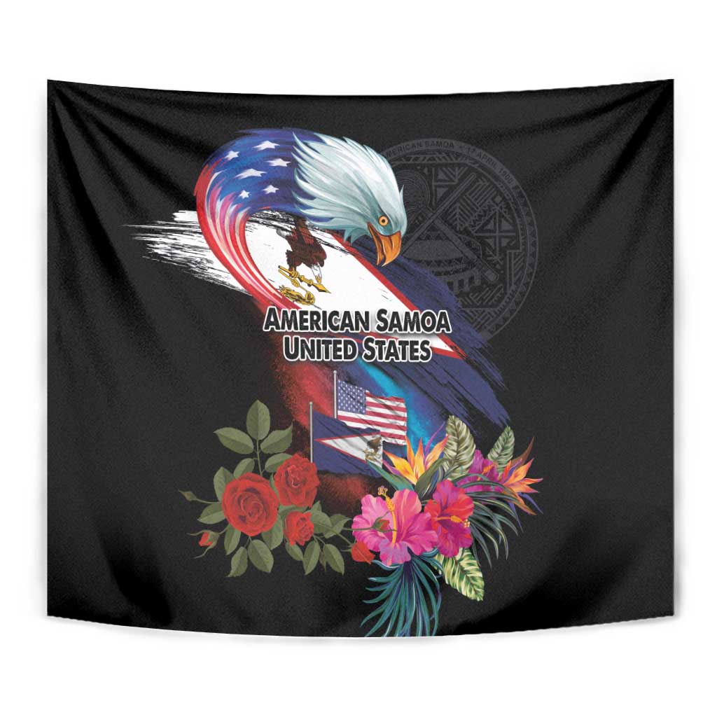 American Samoa and United States Together Tapestry National Flag with Eagle-Hibiscus and Rose