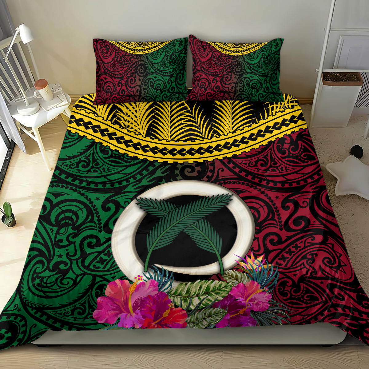 Vanuatu 44th Anniversary Independence Day Bedding Set Boars Tusk and Namele Plant LT03 - Polynesian Pride