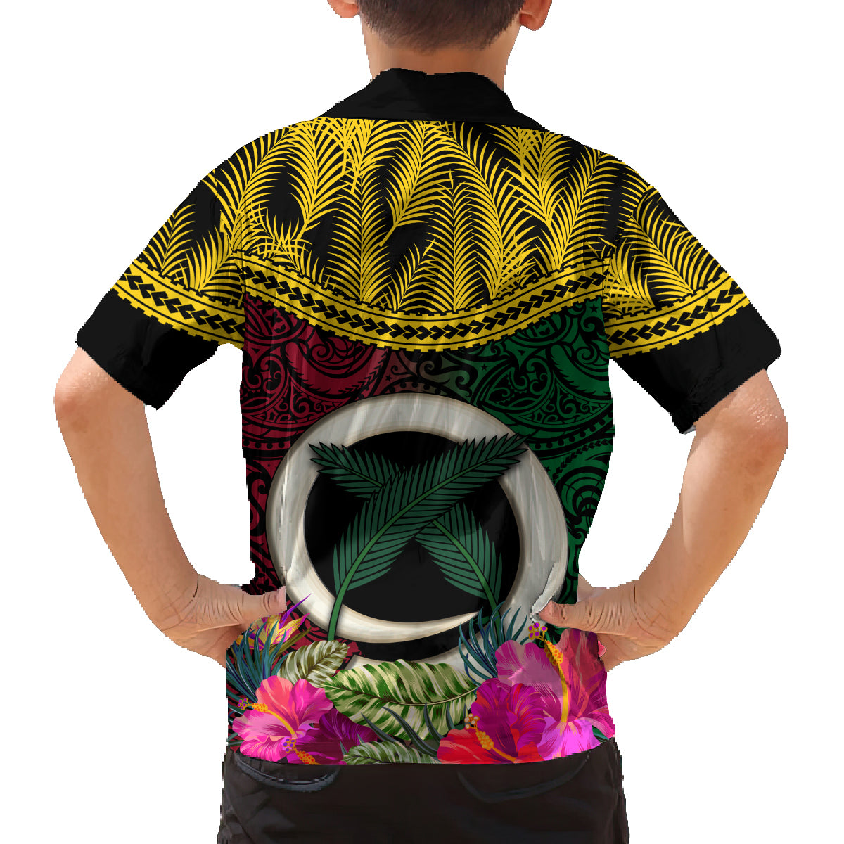 Vanuatu 44th Anniversary Independence Day Family Matching Long Sleeve Bodycon Dress and Hawaiian Shirt Boars Tusk and Namele Plant LT03 - Polynesian Pride