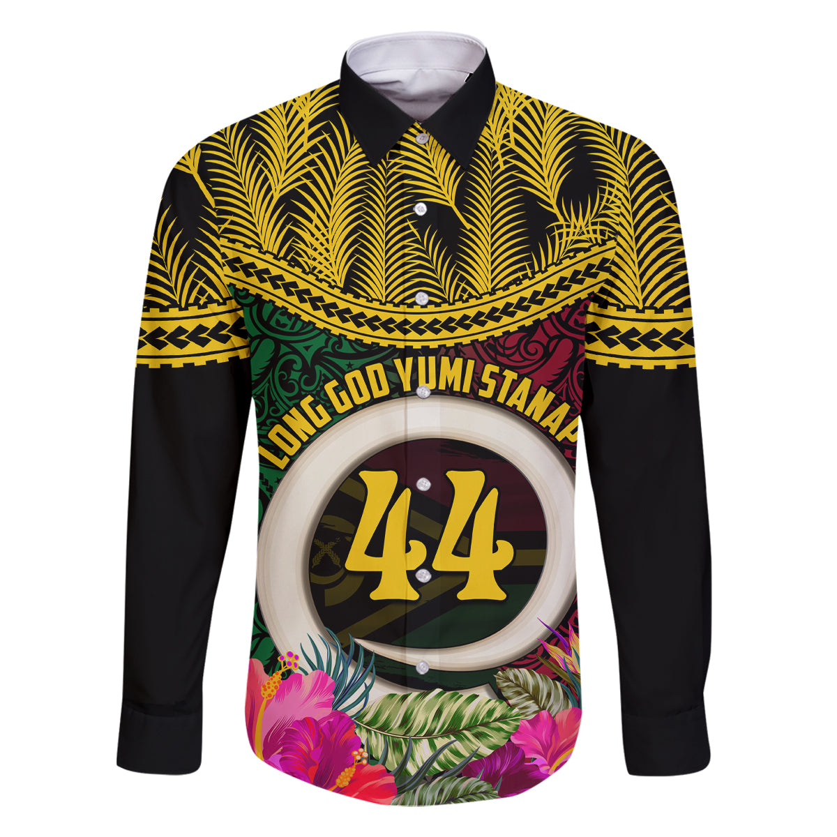 Vanuatu 44th Anniversary Independence Day Family Matching Long Sleeve Bodycon Dress and Hawaiian Shirt Boars Tusk and Namele Plant LT03 Dad's Shirt - Long Sleeve Black - Polynesian Pride