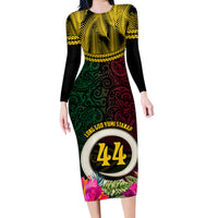 Vanuatu 44th Anniversary Independence Day Family Matching Long Sleeve Bodycon Dress and Hawaiian Shirt Boars Tusk and Namele Plant LT03 Mom's Dress Black - Polynesian Pride