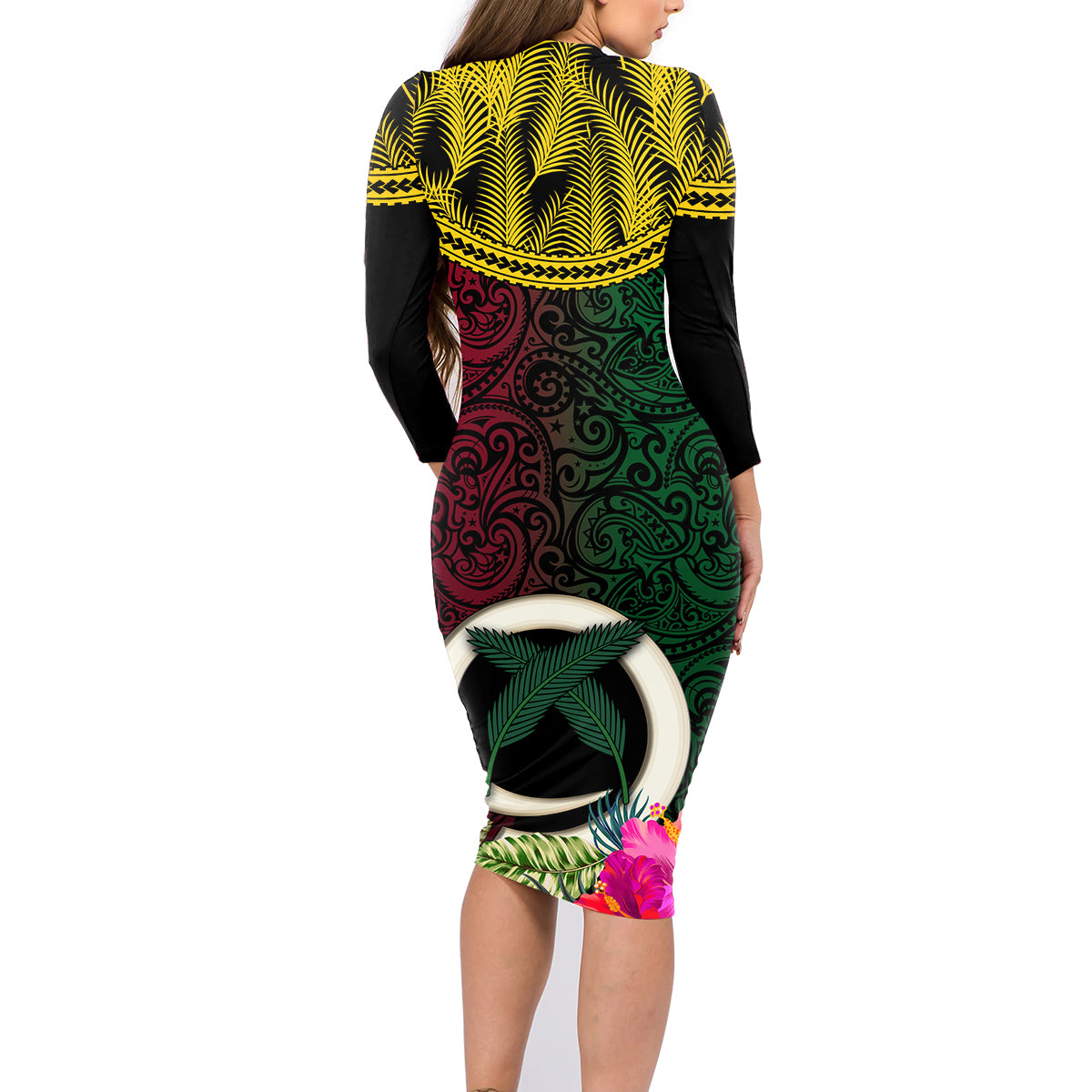 Vanuatu 44th Anniversary Independence Day Family Matching Long Sleeve Bodycon Dress and Hawaiian Shirt Boars Tusk and Namele Plant LT03 - Polynesian Pride