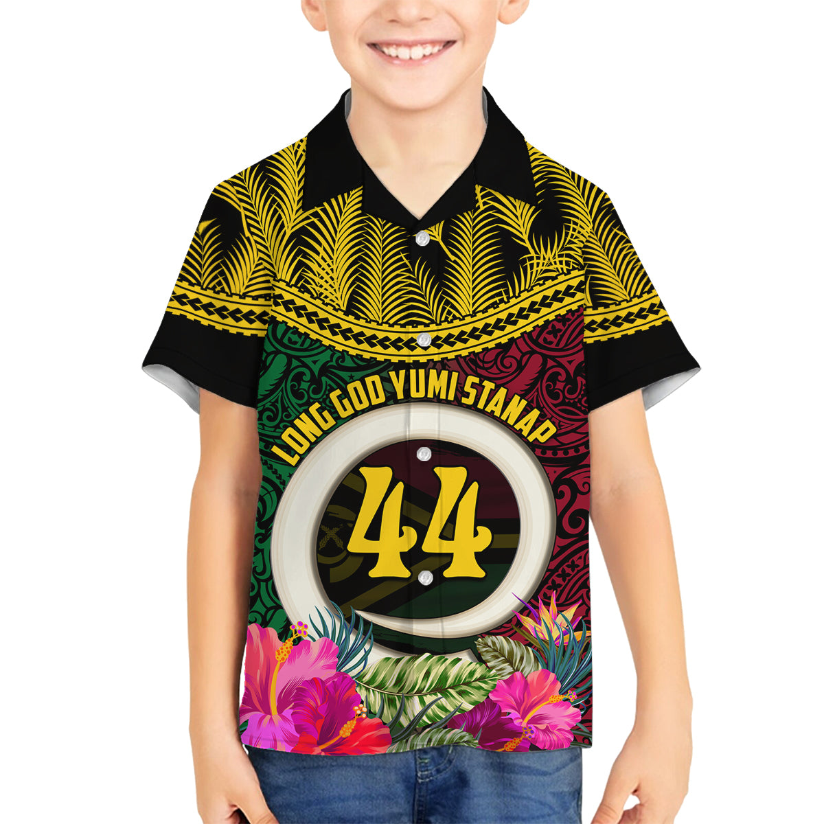 Vanuatu 44th Anniversary Independence Day Family Matching Long Sleeve Bodycon Dress and Hawaiian Shirt Boars Tusk and Namele Plant LT03 Son's Shirt Black - Polynesian Pride