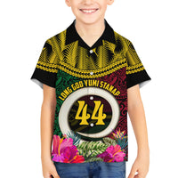 Vanuatu 44th Anniversary Independence Day Family Matching Off The Shoulder Long Sleeve Dress and Hawaiian Shirt Boars Tusk and Namele Plant LT03