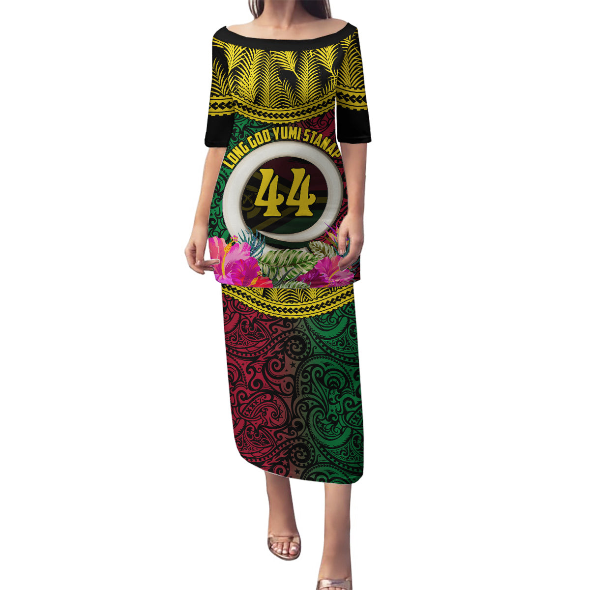 Vanuatu 44th Anniversary Independence Day Family Matching Puletasi and Hawaiian Shirt Boars Tusk and Namele Plant LT03