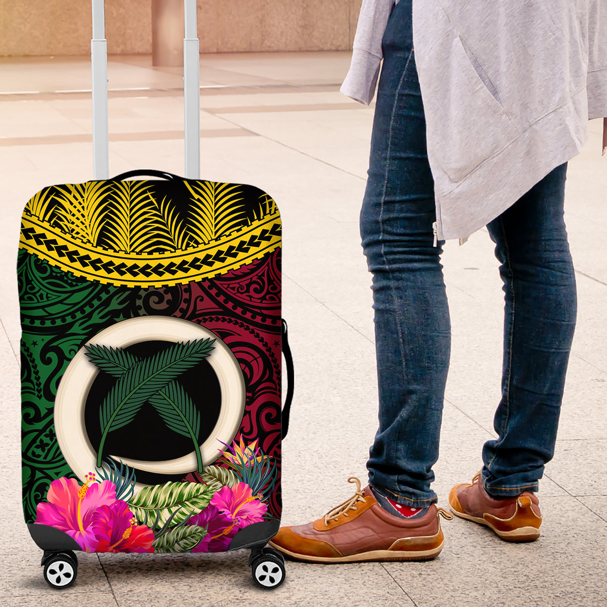 Vanuatu 44th Anniversary Independence Day Luggage Cover Boars Tusk and Namele Plant LT03
