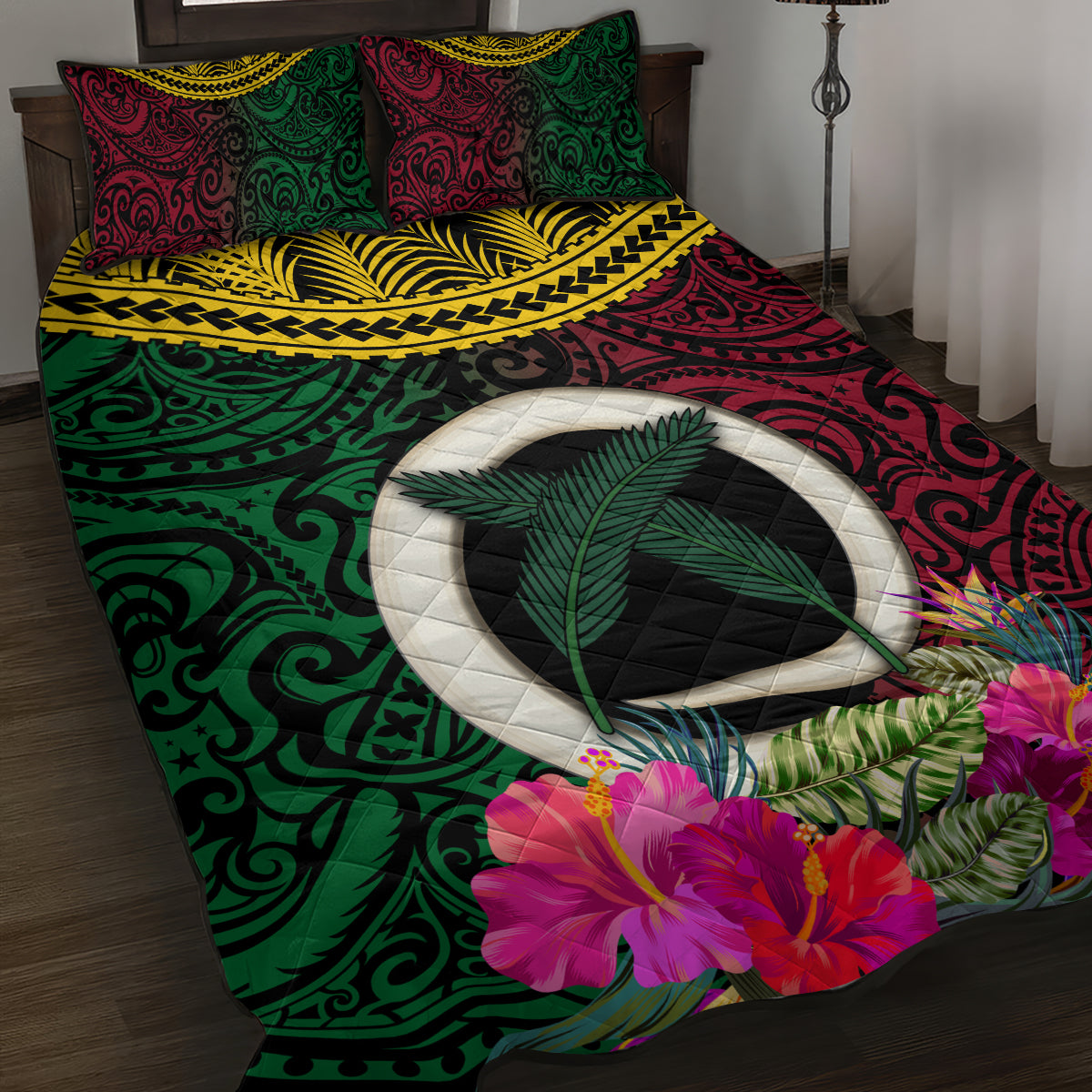 Vanuatu 44th Anniversary Independence Day Quilt Bed Set Boars Tusk and Namele Plant LT03