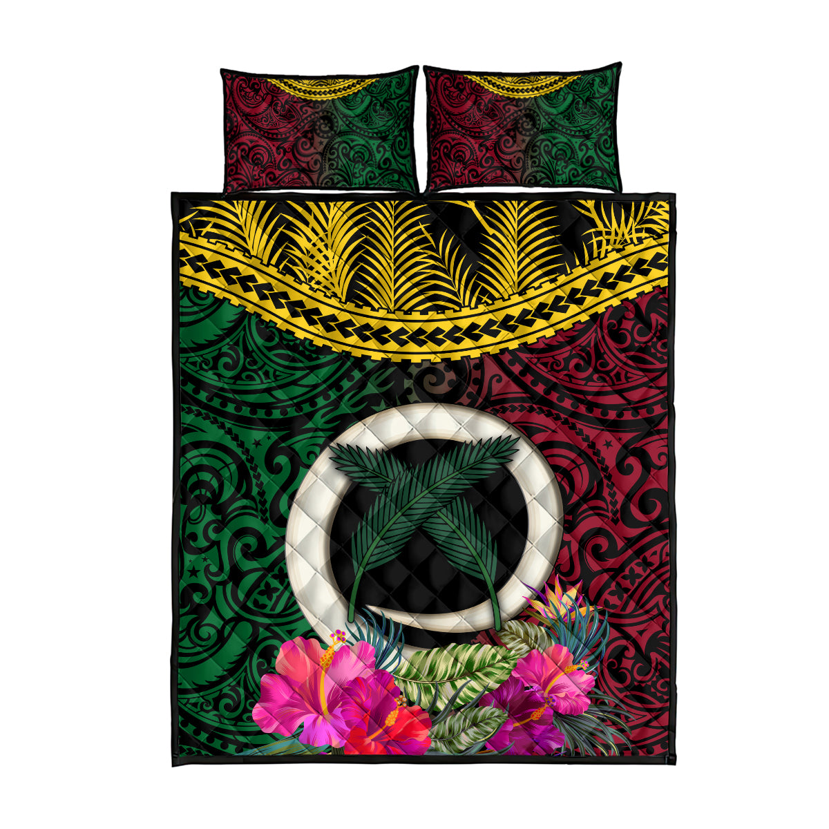 Vanuatu 44th Anniversary Independence Day Quilt Bed Set Boars Tusk and Namele Plant LT03