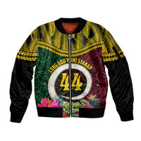 Vanuatu 44th Anniversary Independence Day Sleeve Zip Bomber Jacket Boars Tusk and Namele Plant LT03