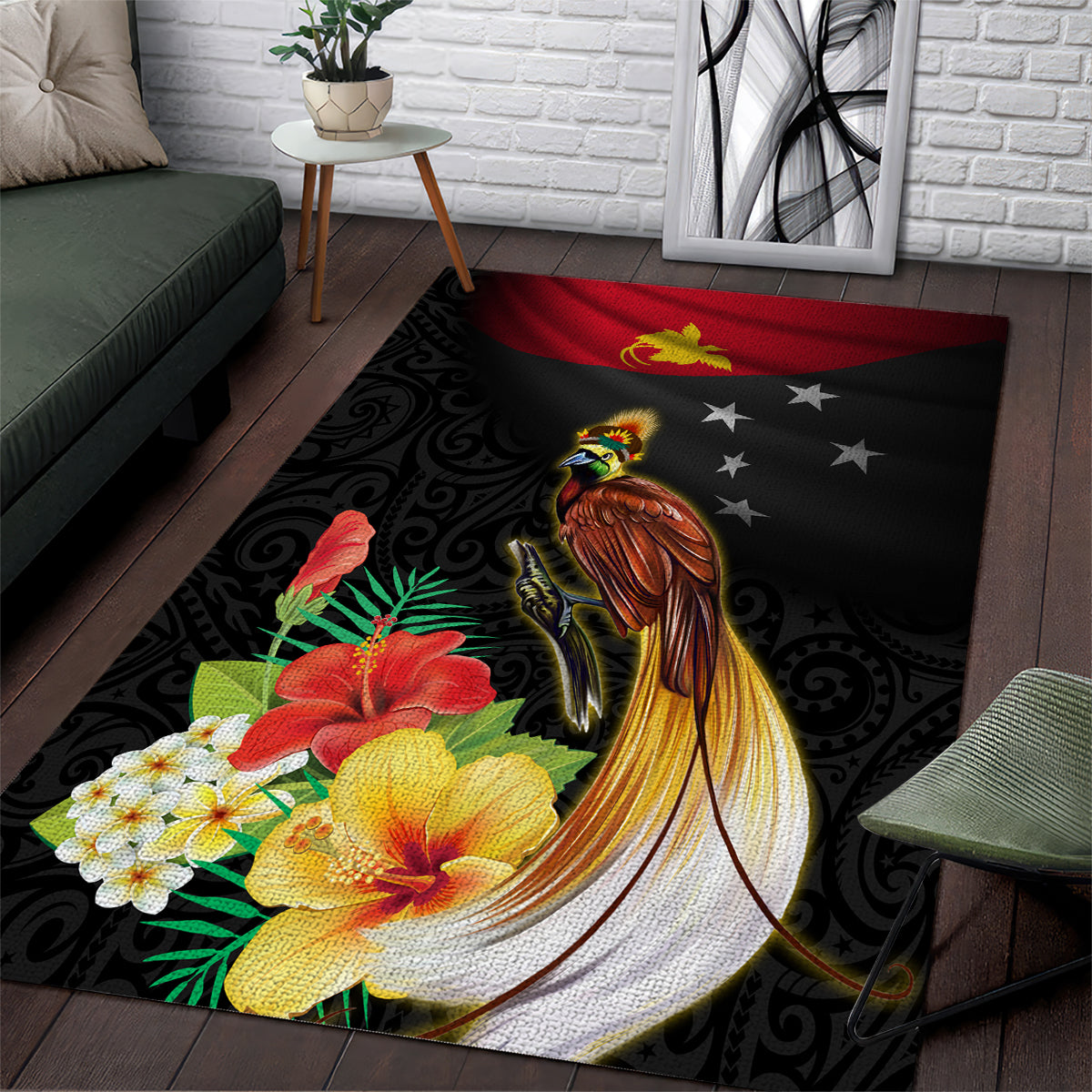 Papua New Guinea Independence Day Area Rug PNG Flag and Bird-of-Paradise