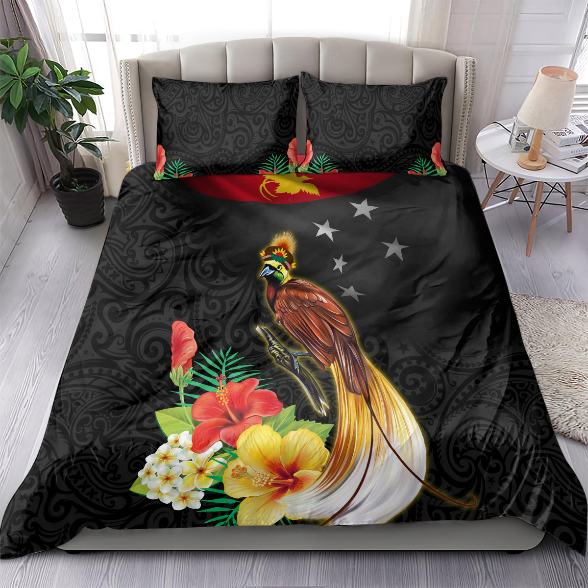 Papua New Guinea Independence Day Bedding Set PNG Flag and Bird-of-Paradise