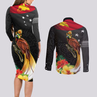Papua New Guinea Independence Day Couples Matching Long Sleeve Bodycon Dress and Long Sleeve Button Shirt PNG Flag and Bird-of-Paradise