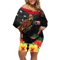 Papua New Guinea Independence Day Family Matching Off Shoulder Short Dress and Hawaiian Shirt PNG Flag and Bird-of-Paradise