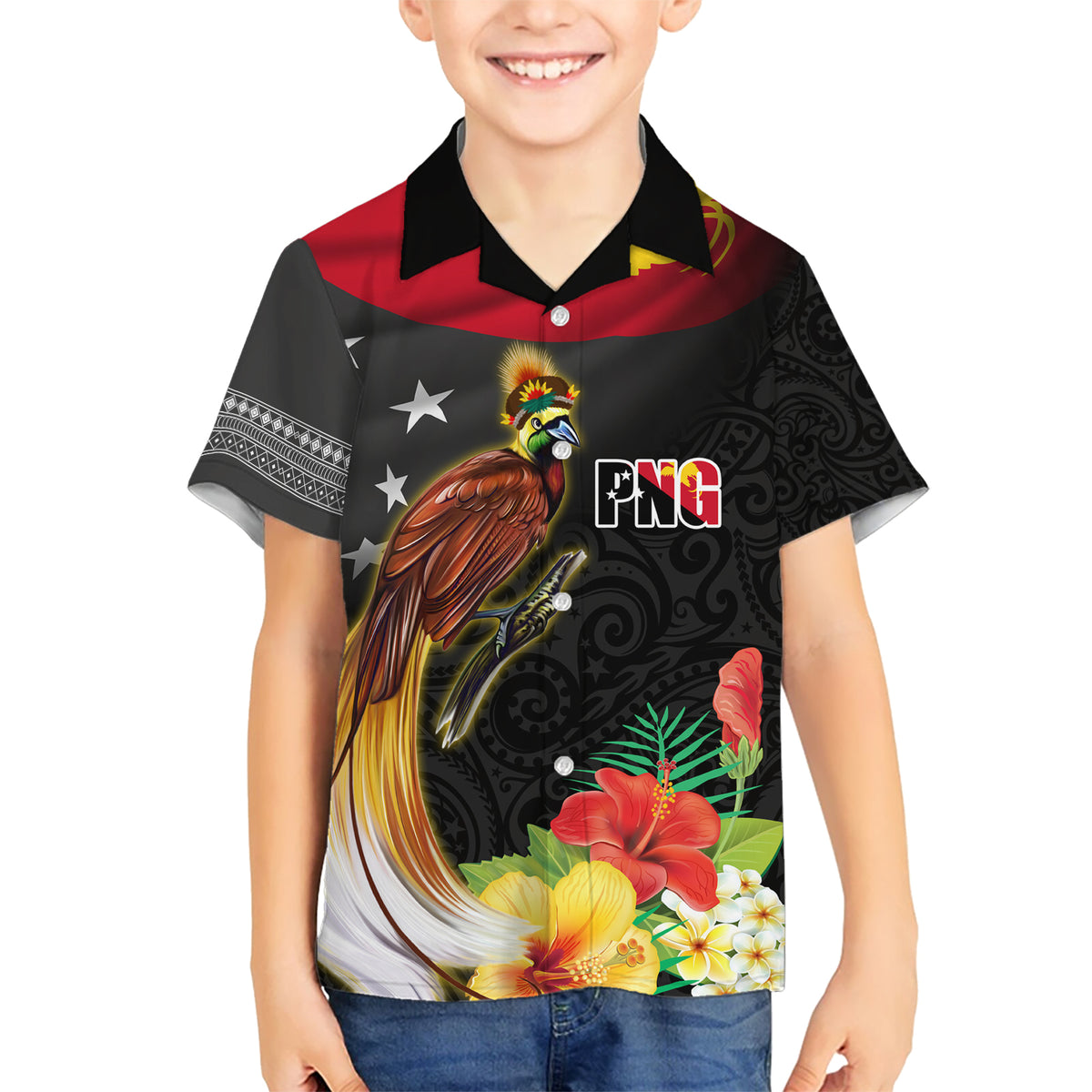 Papua New Guinea Independence Day Hawaiian Shirt PNG Flag and Bird-of-Paradise