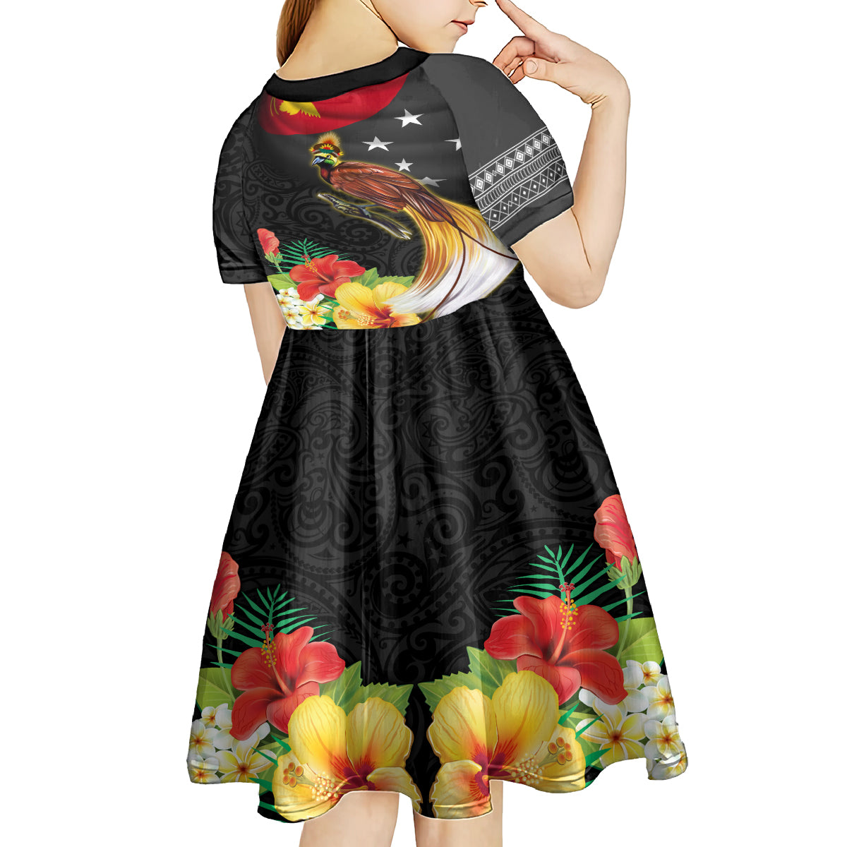 Papua New Guinea Independence Day Kid Short Sleeve Dress PNG Flag and Bird-of-Paradise