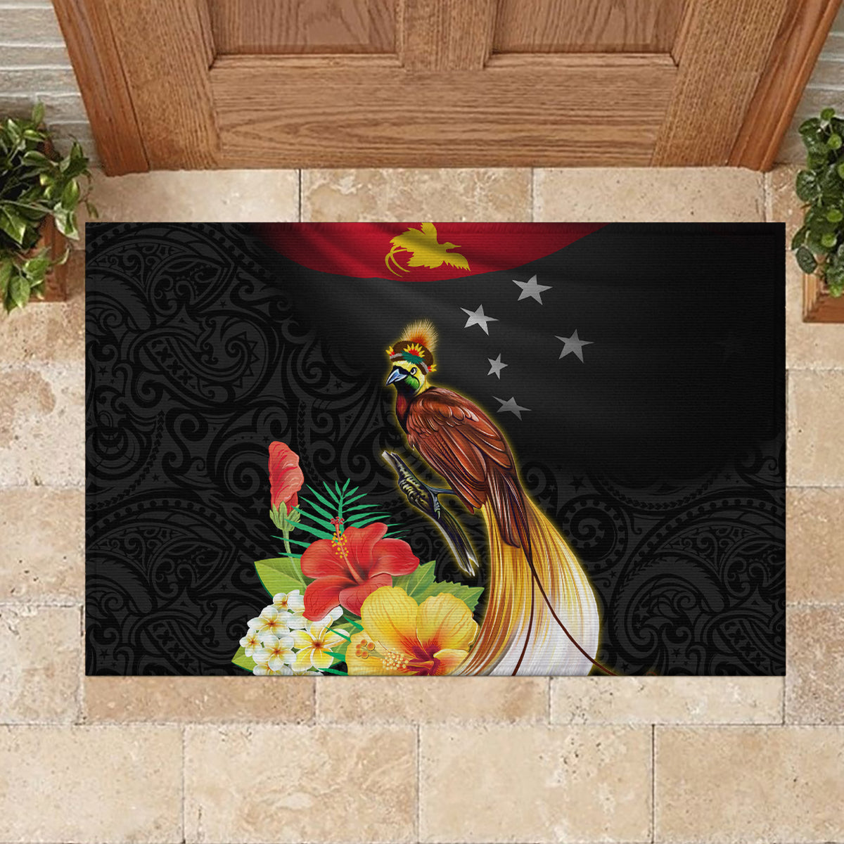 Papua New Guinea Independence Day Rubber Doormat PNG Flag and Bird-of-Paradise