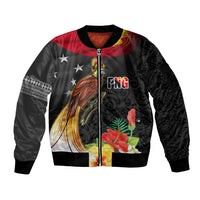 Papua New Guinea Independence Day Sleeve Zip Bomber Jacket PNG Flag and Bird-of-Paradise