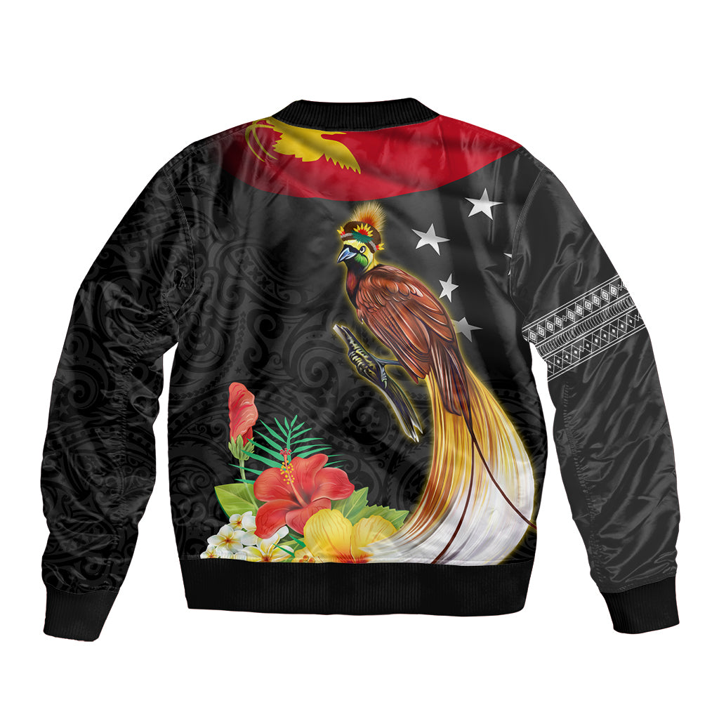 Papua New Guinea Independence Day Sleeve Zip Bomber Jacket PNG Flag and Bird-of-Paradise