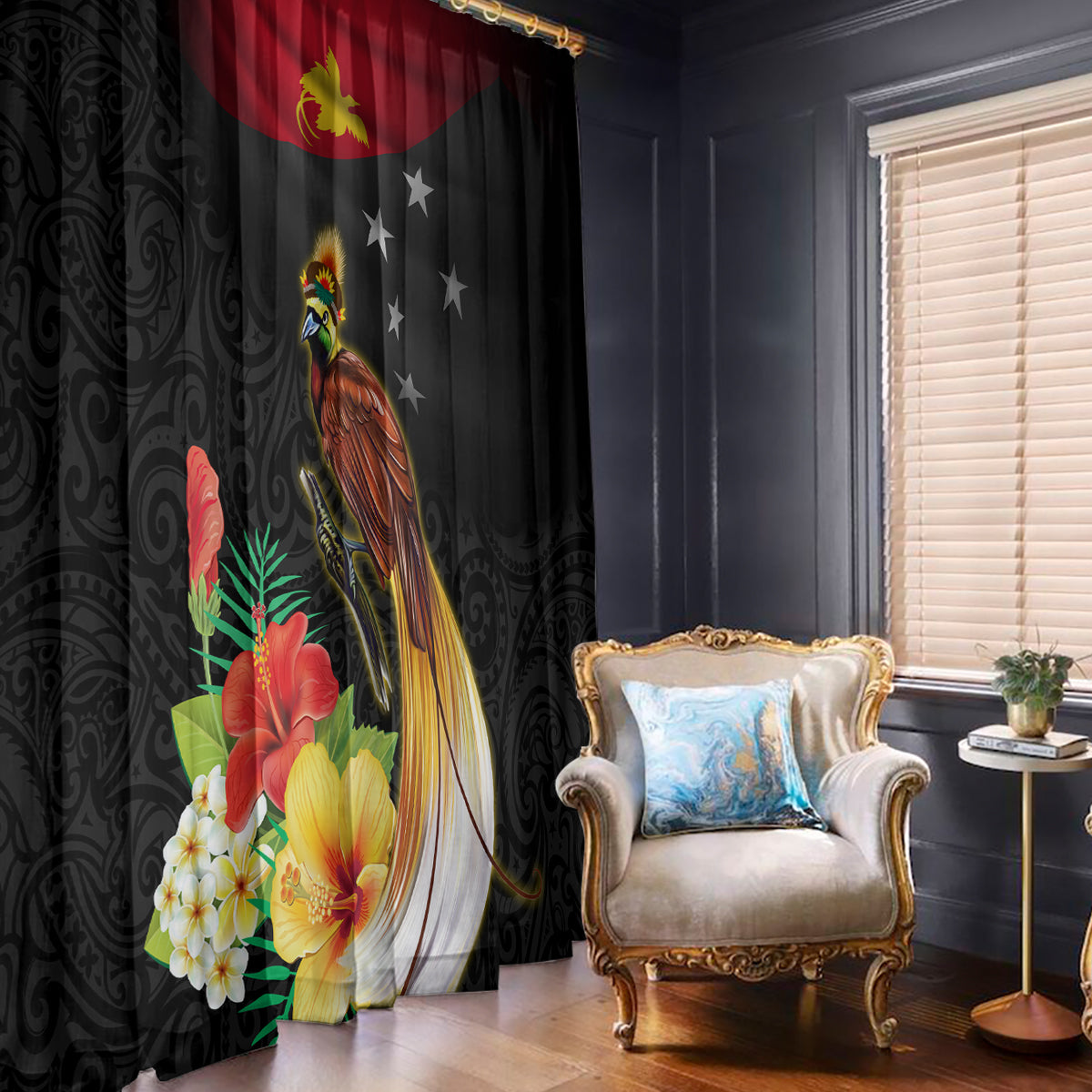 Papua New Guinea Independence Day Window Curtain PNG Flag and Bird-of-Paradise
