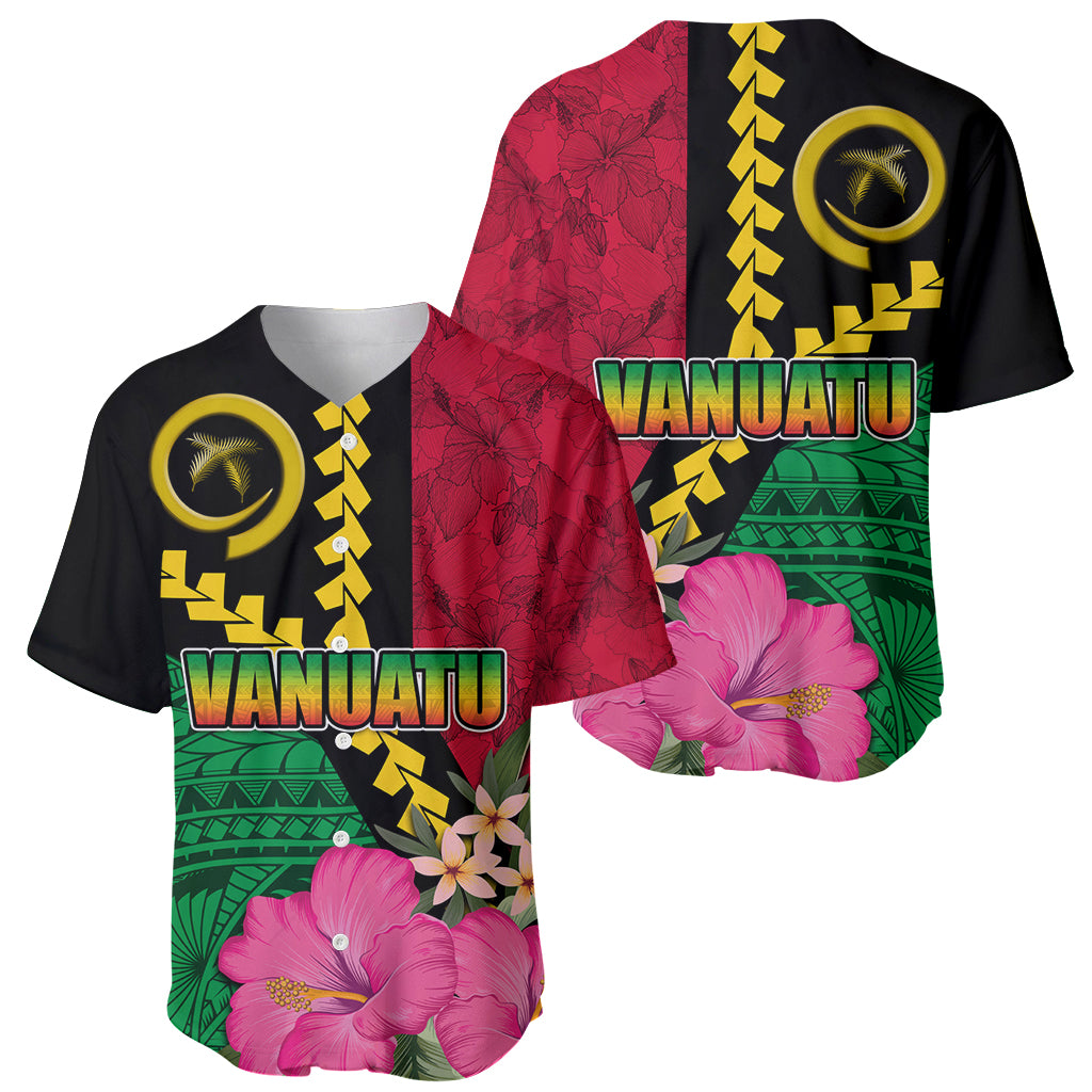 Vanuatu Flag Hibiscus Polynesian Pattern Baseball Jersey