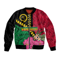 Vanuatu Flag Hibiscus Polynesian Pattern Bomber Jacket