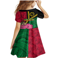 Vanuatu Flag Hibiscus Polynesian Pattern Family Matching Mermaid Dress and Hawaiian Shirt