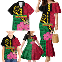 Vanuatu Flag Hibiscus Polynesian Pattern Family Matching Mermaid Dress and Hawaiian Shirt