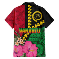 Vanuatu Flag Hibiscus Polynesian Pattern Family Matching Short Sleeve Bodycon Dress and Hawaiian Shirt