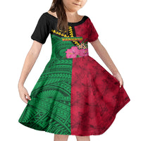 Vanuatu Flag Hibiscus Polynesian Pattern Family Matching Tank Maxi Dress and Hawaiian Shirt LT03 Daughter's Dress Black - Polynesian Pride