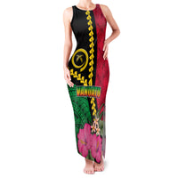 Vanuatu Flag Hibiscus Polynesian Pattern Family Matching Tank Maxi Dress and Hawaiian Shirt LT03 Mom's Dress Black - Polynesian Pride