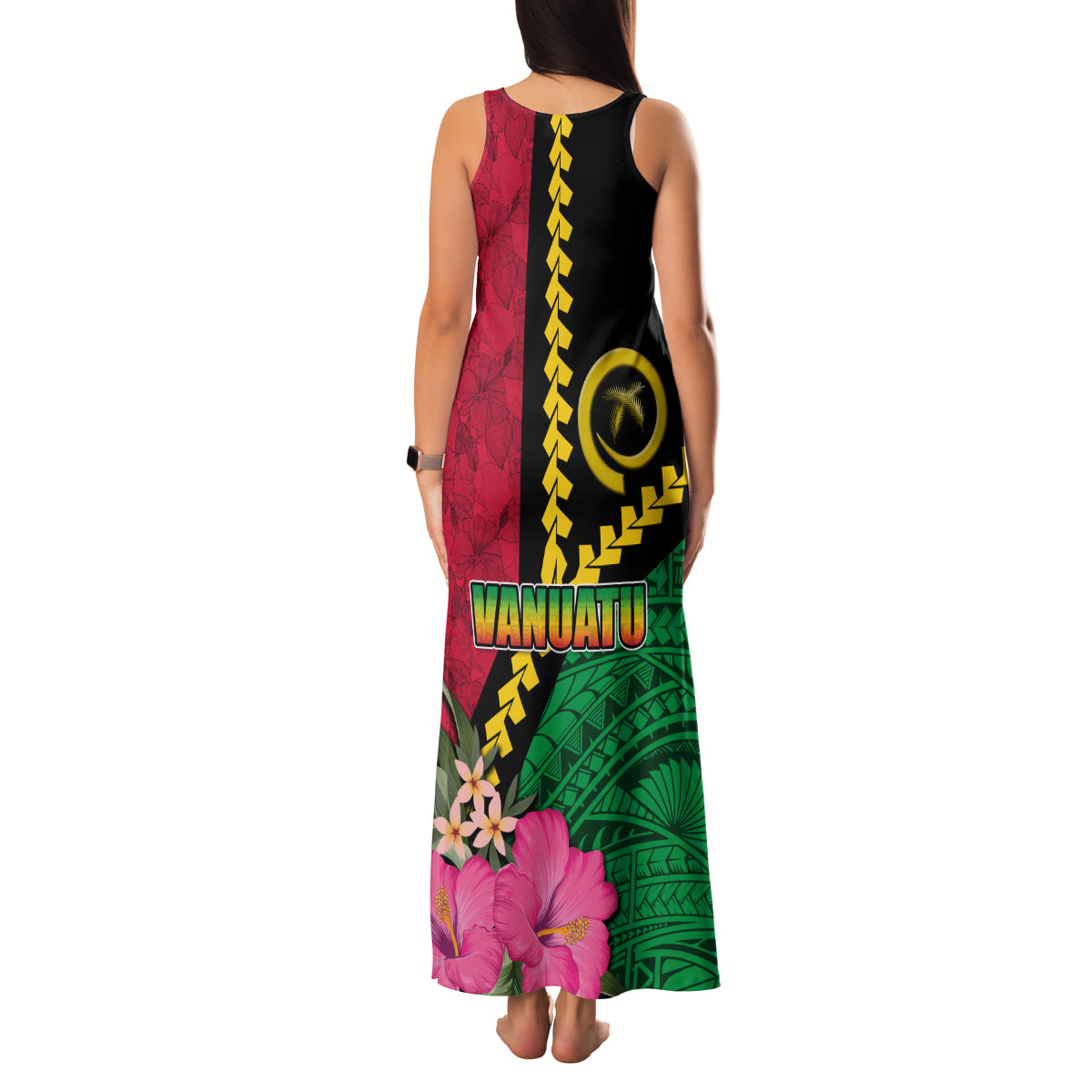 Vanuatu Flag Hibiscus Polynesian Pattern Family Matching Tank Maxi Dress and Hawaiian Shirt LT03 - Polynesian Pride