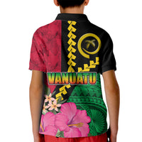 Vanuatu Flag Hibiscus Polynesian Pattern Kid Polo Shirt